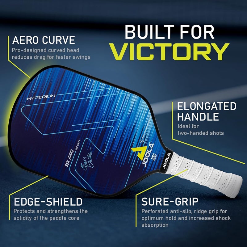 JOOLA مضرب بيكلبول بن جونز هايبرون - اختر سطح الكربون الخام أو سطح الكربون المقاوم للاحتكاك لزيادة القوة والدوران - مقبض طويل - مضرب بيكلبول من ألياف الكربون - معتمد من USAP - Image 2